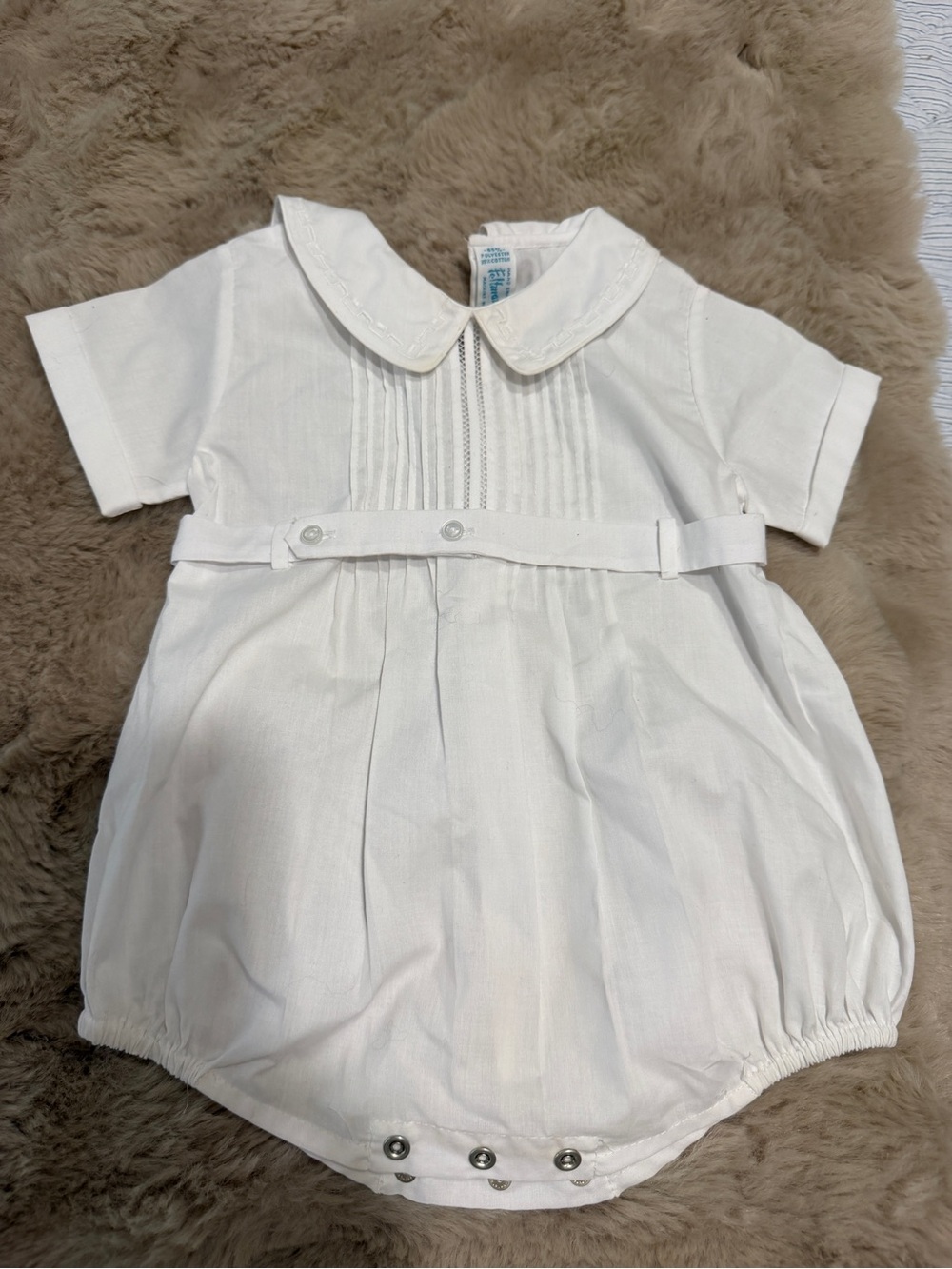 White Baby Bubble Romper with Peter Pan Collar